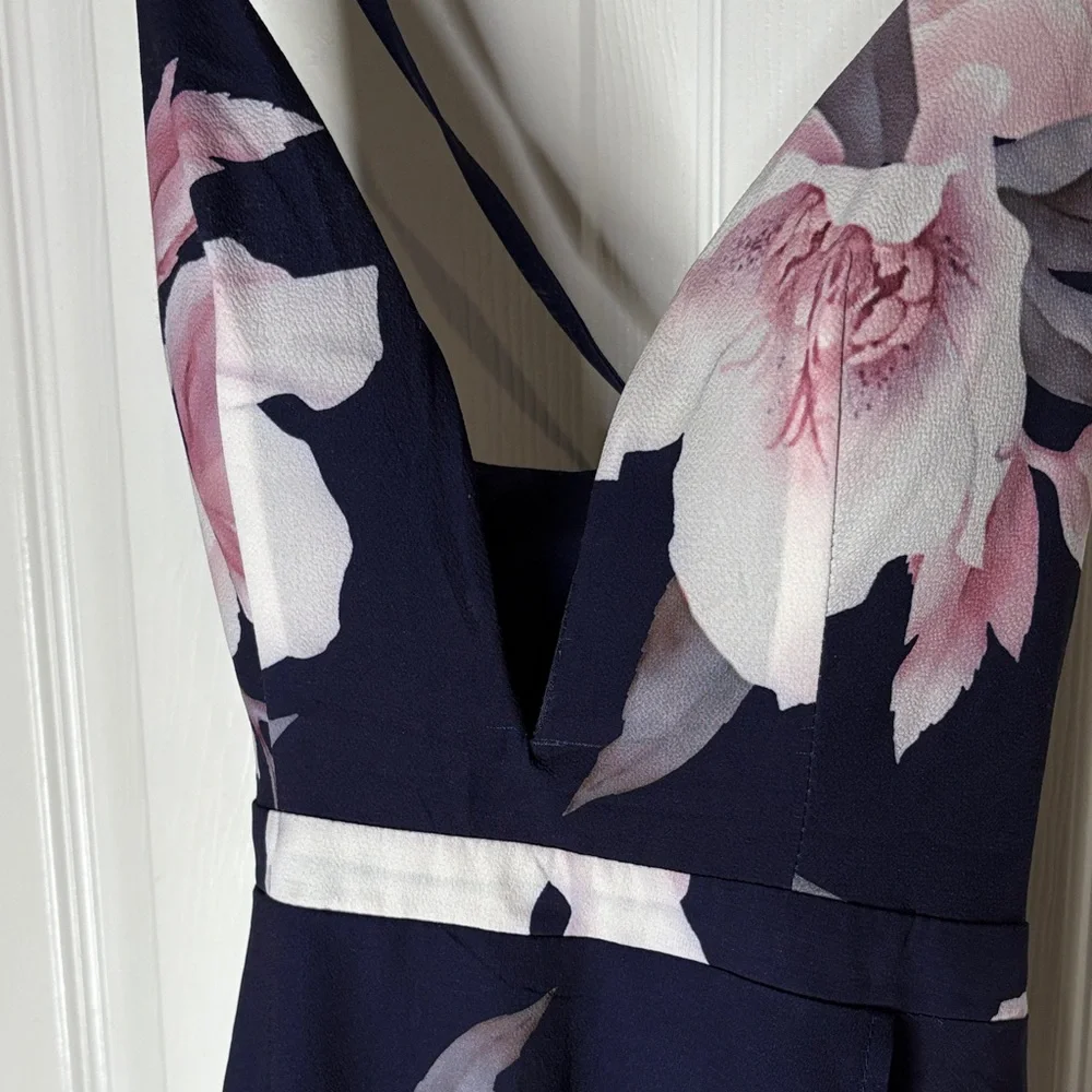 Luxxel Floral High-Low Boho Maxi Dress in Navy Pink White Flowers Hi-Lo Size S - Picture 6 of 6